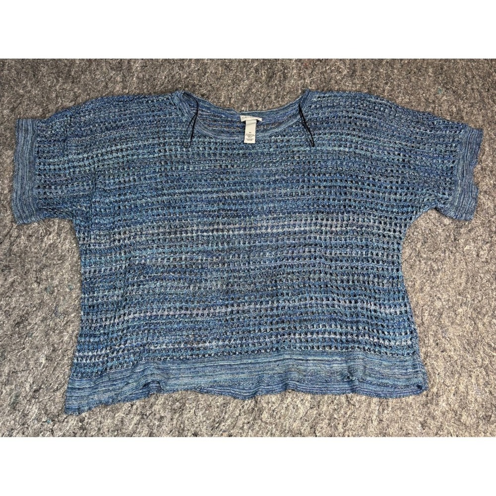 Catherines Blue Space Dye Open Knit Sweater Top Plus‎ Size 3X Short Sleeve Boxy
